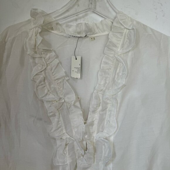Tahari NEW ELISE Silk Cotton Ruffle Blouse Top Lightweight Sheer Slits Neutral S - Picture 7 of 15